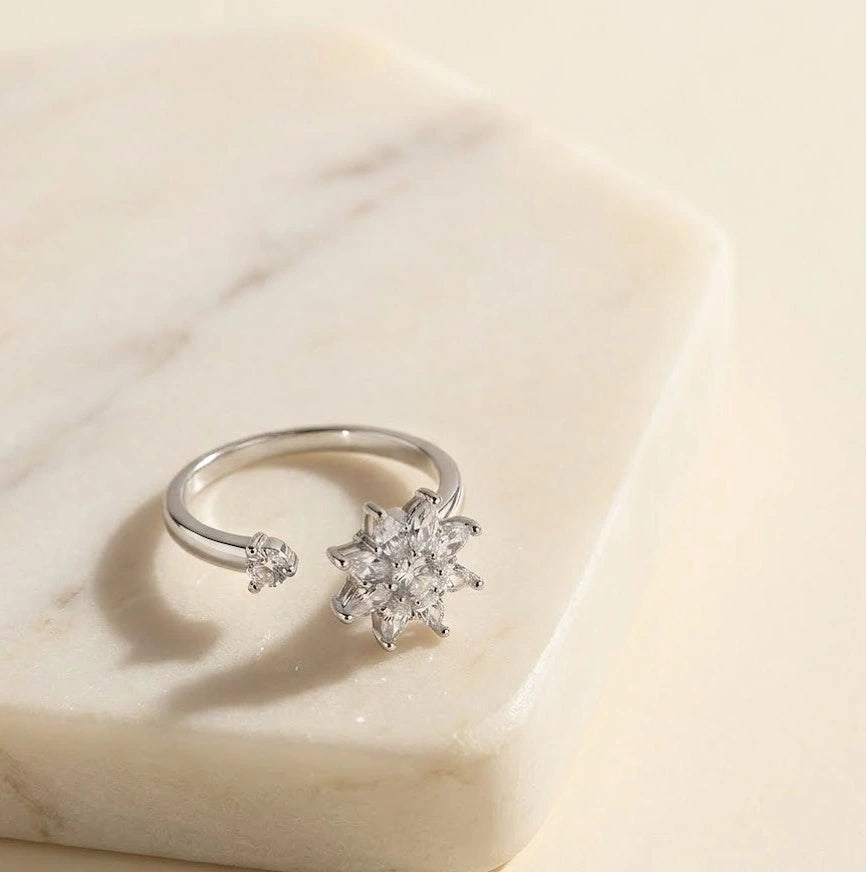 Starburst Crystal Adjustable Ring | High Quality Silver-Tone Fashion Ring