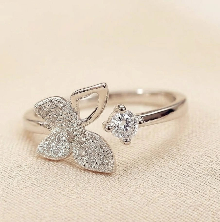 Crystal Butterfly Fashion Ring - High Quality Silver Tone | Moncheri