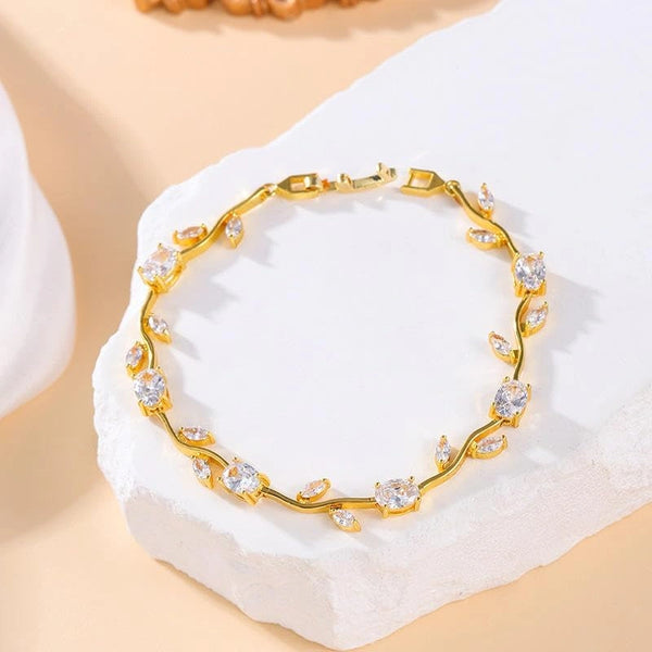 Tulip Crystal Vine Leaf Bracelet - Premium Anti Tarnish Fashion Jewelry