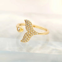 Sparkling Whale Tail Adjustable Fashion Ring - High Quality Gold Tone