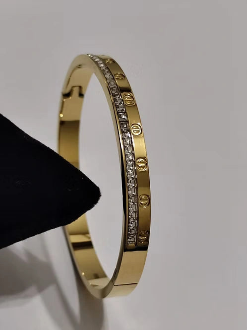 Designer Screw Motif CZ Bangle Bracelet - Anti Tarnish