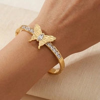 Butterfly Zirconia Gold Plated Bangle - Anti Tarnish Charm Bracelet for Women