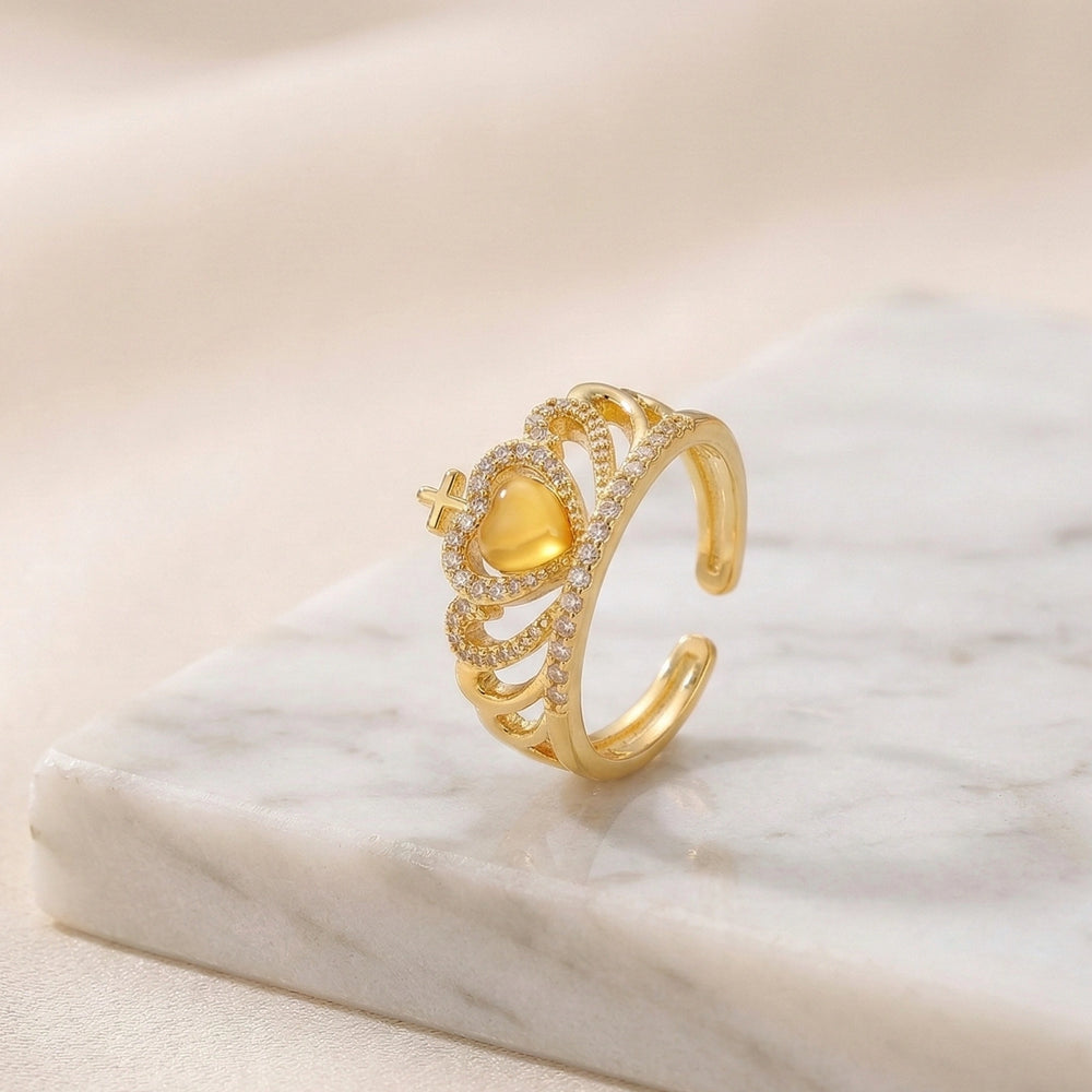 Gold Crown Princess Ring | Adjustable Heart Tiara Fashion Ring