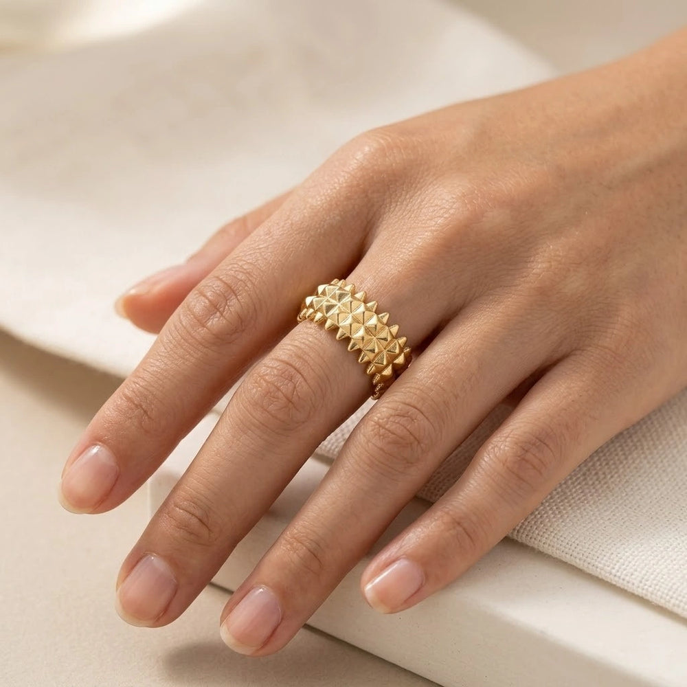 Spiked Studded Adjustable Ring | Anti-Tarnish Gold-Plated