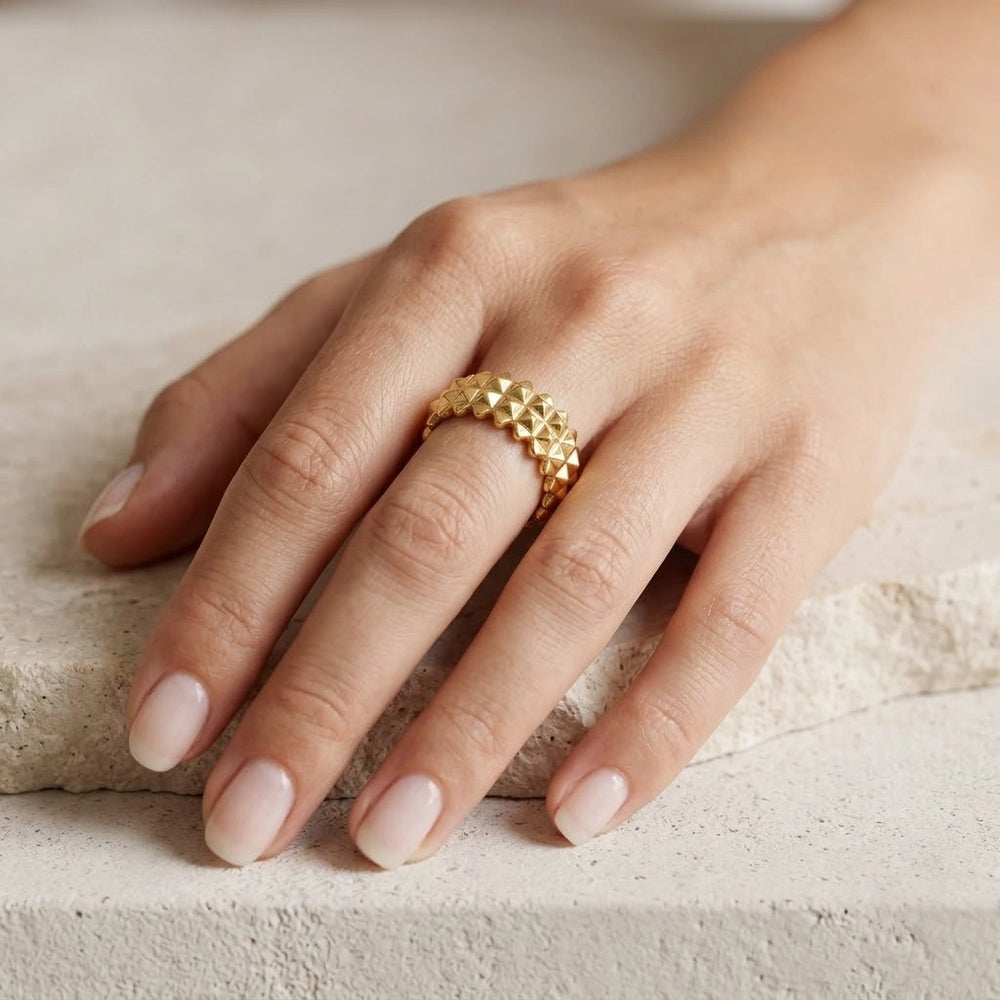 Spiked Studded Adjustable Ring | Anti-Tarnish Gold-Plated