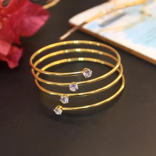 Spiral Crystal Wrap Bracelet - Anti-Tarnish Gold Plated
