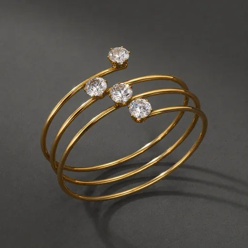 Spiral CZ Layered Cuff Bracelet | Anti-Tarnish Gold Plated