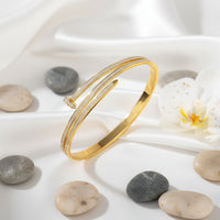 Crystal Pave Nail Design Wrap Bracelet | Anti-Tarnish Gold Plated | Korean Style Statement Bangle