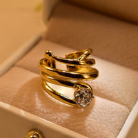 Spiral Wrap Solitaire Ring - Anti Tarnish Gold Plated