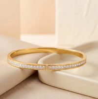 Princess Cut CZ Stone Bangle | Anti-Tarnish Gold-Plated Bracelet