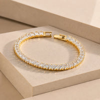 Square Cut Crystal Tennis Bracelet - Anti Tarnish Gold Plated