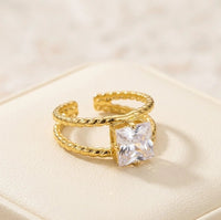 Square Zirconia Anti-Tarnish Double Layer Twisted Ring