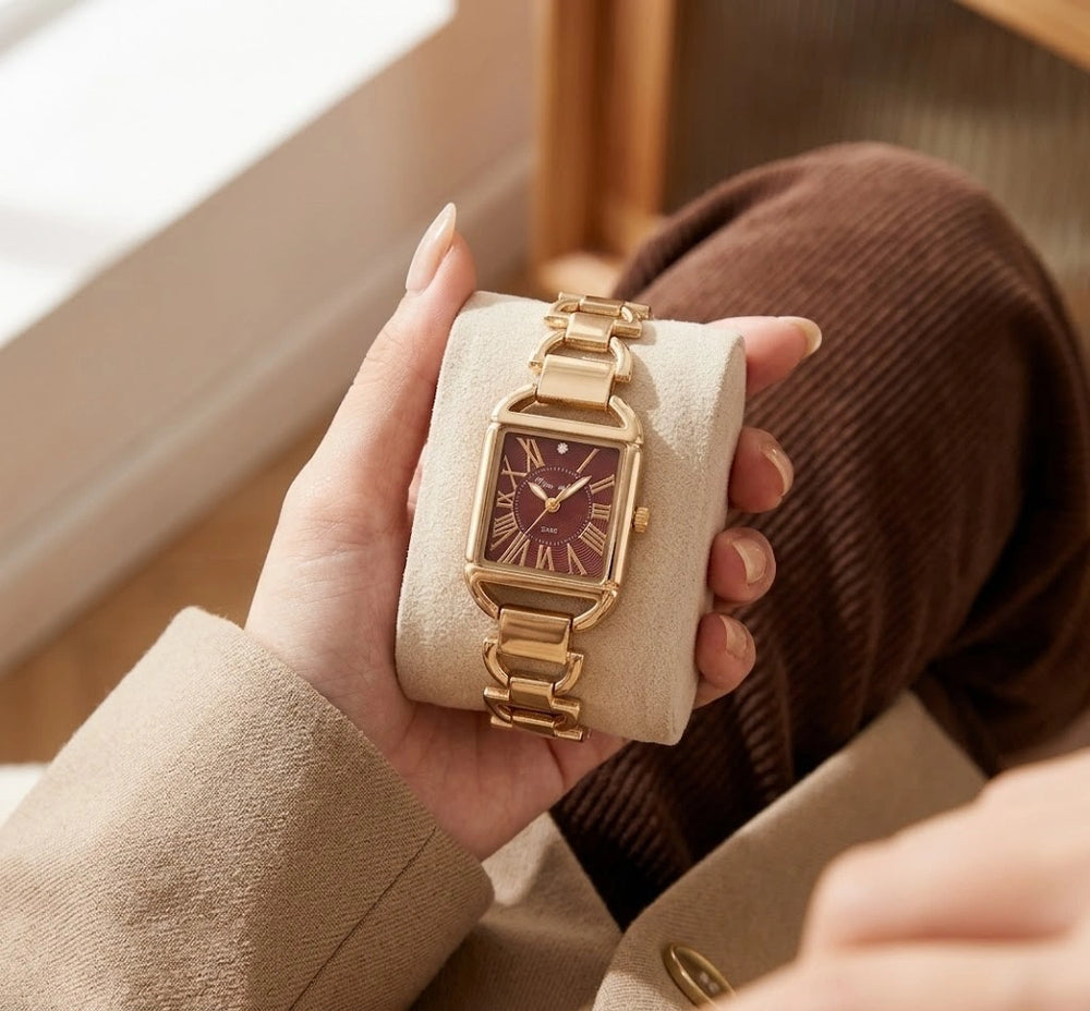 The "Old Money" Maroon Dial Watch | Anti-Tarnish Gold Plated