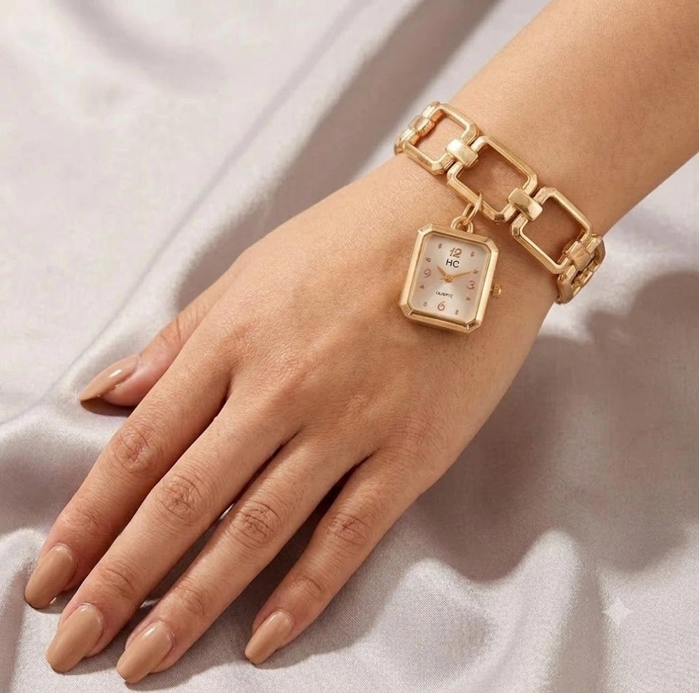 Vintage Square Dial Chain Watch for Women - Anti-Tarnish Gold Plated