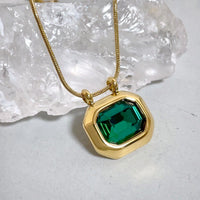 Emerald Green Stone Pendant Necklace - Anti-Tarnish Gold Plated Snake Chain