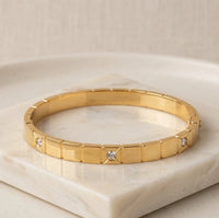 Geometric Studded Square Link Bracelet - Anti-Tarnish Gold Plated