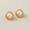 Square Pearl Stud Earrings - Anti-Tarnish Gold Plated |