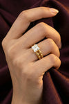 Princess Cut Square Stone Ring with Double Beaded Band | Anti-Tarnish