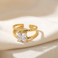Square Zirconia Anti-Tarnish Double Layer Twisted Ring