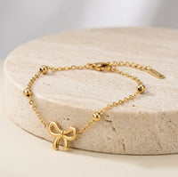 Dainty Bow Charm Anti Tarnish Gold Plated Bracelet for Women - Minimalist Jewelry