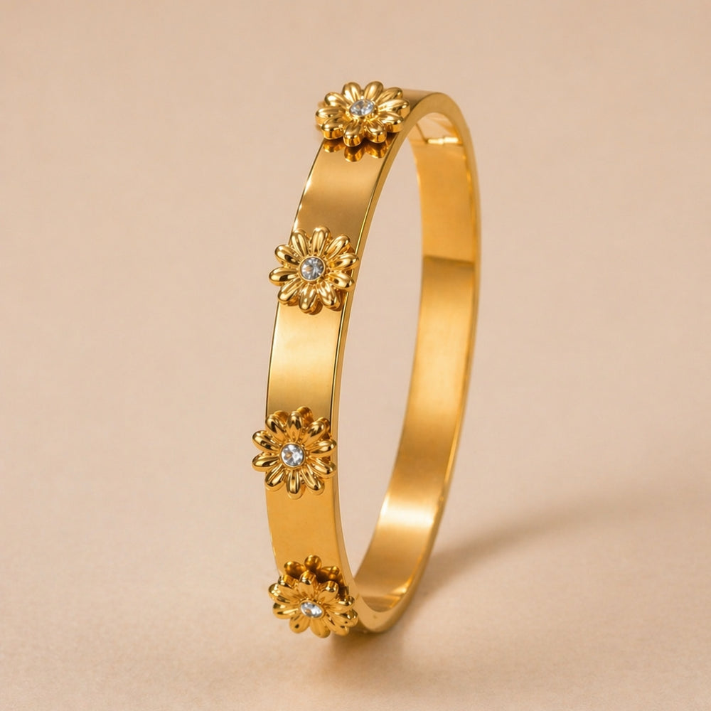 Daisy Bloom Anti-Tarnish Gold Plated Bangle Bracelet