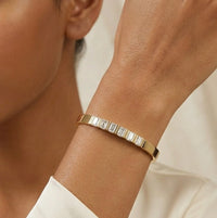 Baguette Stone Anti-Tarnish Gold-Plated Bracelet - Elegant Daily Wear Bangle