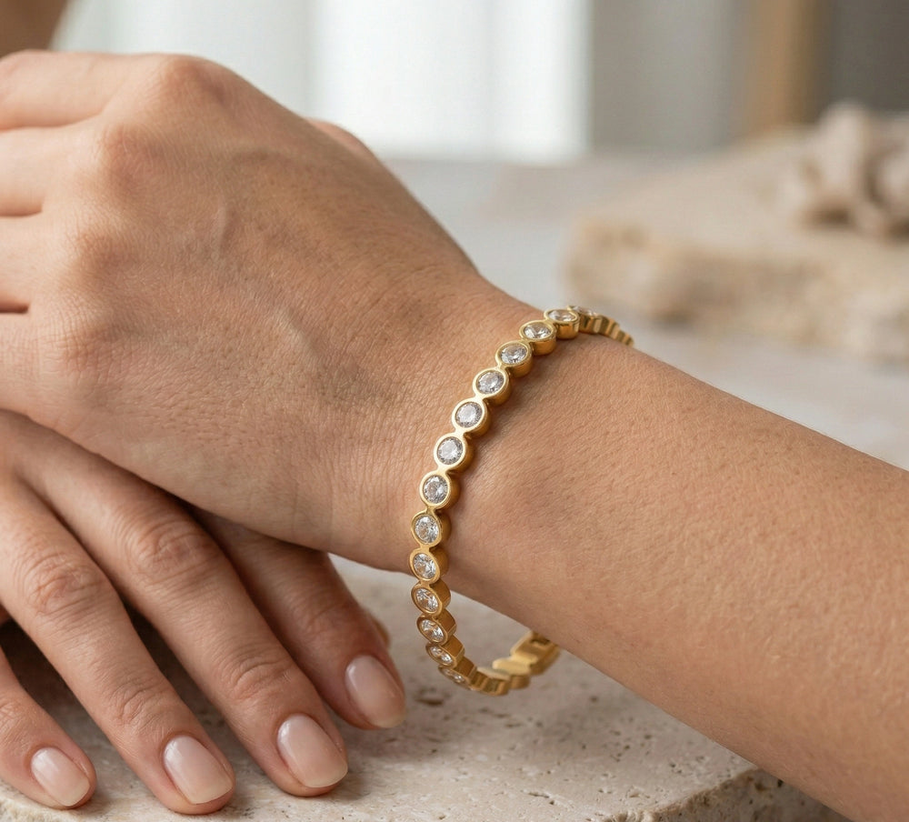 Anti-Tarnish Crystal Bangle Bracelet - Gold Plated Korean Minimalist Style