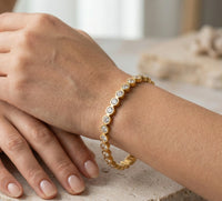 Anti-Tarnish Crystal Bangle Bracelet - Gold Plated Korean Minimalist Style