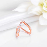 Chevron V-Shape Stackable Ring - Anti-Tarnish Rose Gold Plated with CZ Stones
