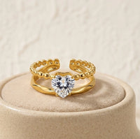 Double Layer Heart Ring - Korean Style Anti Tarnish Gold Plated
