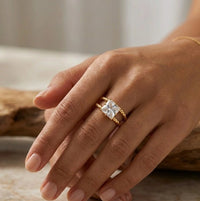 Square Zirconia Anti-Tarnish Double Layer Twisted Ring