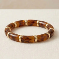 Vintage Amber Acrylic Statement Bracelet - Chunky Geometric Stretch Bangle