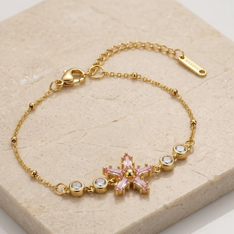 Pink Crystal Star Anti-Tarnish Bracelet | Dainty Daily Wear Jewelry