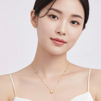 Four Leaf Clover Necklace - 18k Gold Plated Anti-Tarnish Floral Pendant with Stone Chain