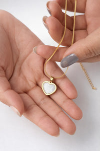 Puffy White Heart Snake Chain Necklace - Anti-Tarnish 18K Gold Plated