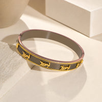 Anti-Tarnish Gold Plated Monogram Bangle - Brown Enamel Vintage Style Bracelet