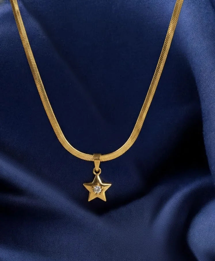 Star Pendant Herringbone Necklace - Anti-Tarnish Gold Plated Korean Style Jewellery