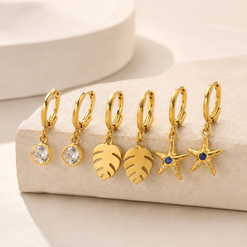 Tropical Ocean Charm Anti-Tarnish Gold Plated Hoop Earrings