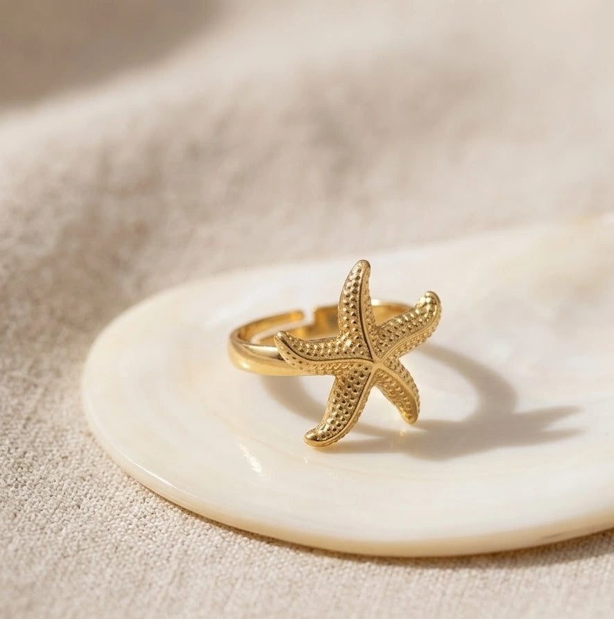 Anti-Tarnish Gold Plated Starfish Ring - Waterproof Ocean Inspired Jewelry