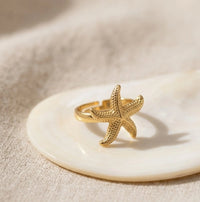 Anti-Tarnish Gold Plated Starfish Ring - Waterproof Ocean Inspired Jewelry