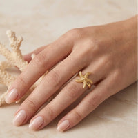 Anti-Tarnish Gold Plated Starfish Ring - Waterproof Ocean Inspired Jewelry