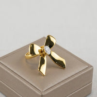 Oversized Ribbon Bow Statement Ring - Anti Tarnish Gold Plated