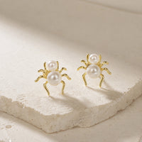 Pearl Spider Stud Earrings -  Quirky Jewelry