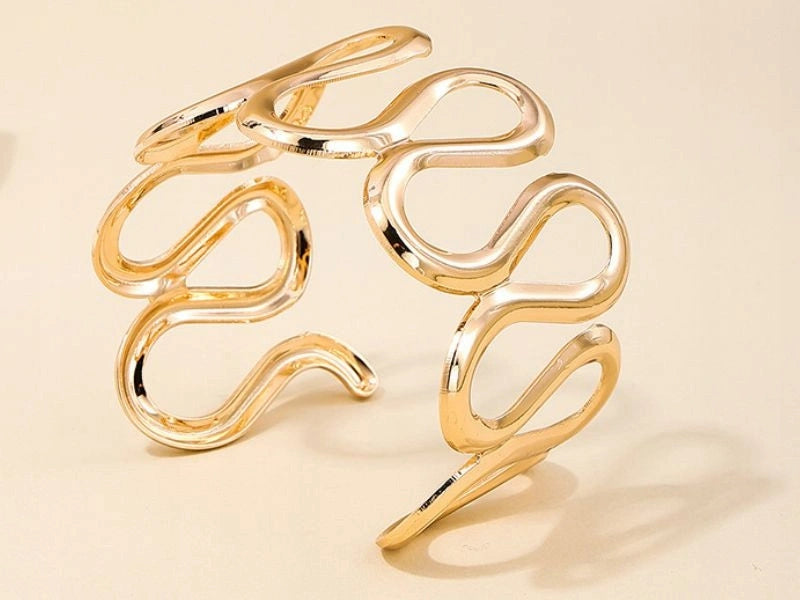 Abstract Wavy Gold Plated Statement Cuff Bracelet