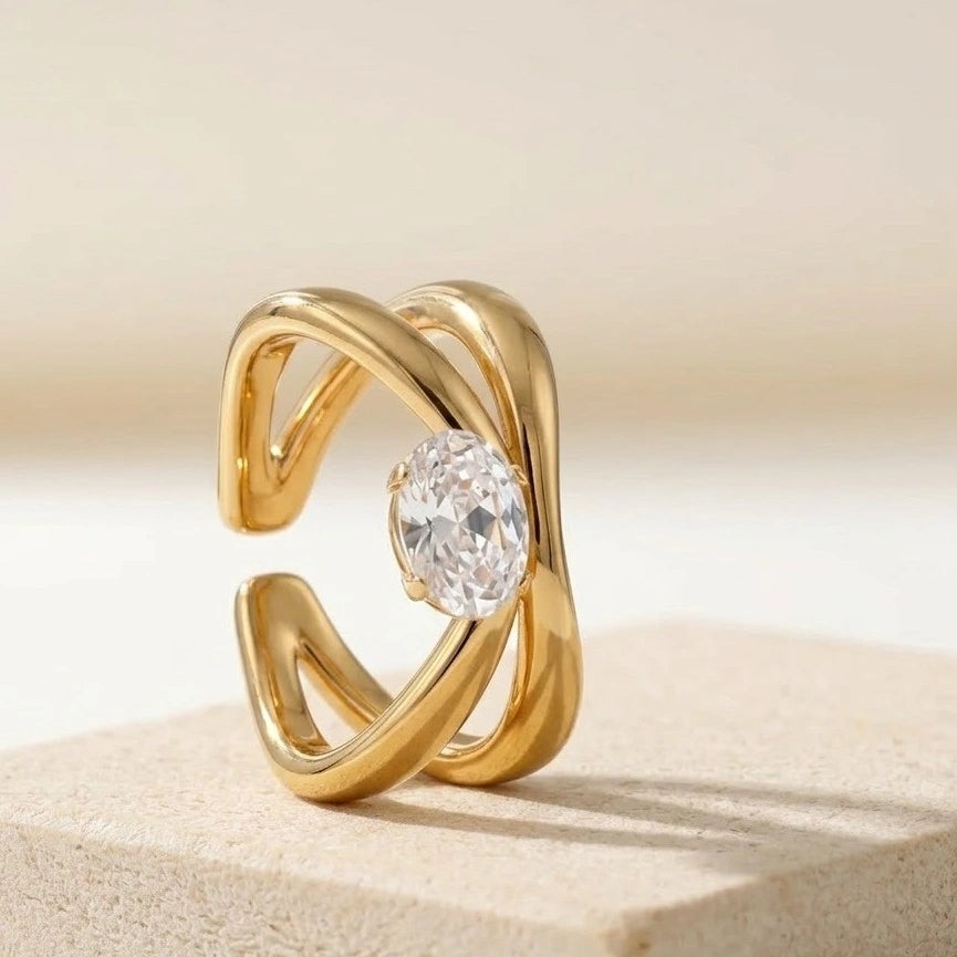 Criss Cross Solitaire Ring - Anti Tarnish Fashion Jewelry
