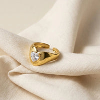 Anti-Tarnish Gold Plated Heart Ring | Adjustable CZ Statement Ring