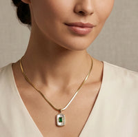 Emerald Green Rectangle Pendant Necklace - Anti Tarnish Gold Plated