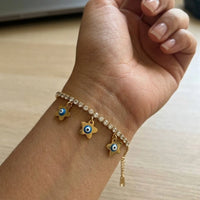 Triple Flower Evil Eye Charm Bracelet with Zirconia - Anti Tarnish