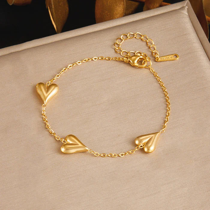 Triple Heart Charm Anti-Tarnish Gold Plated Bracelet for Women