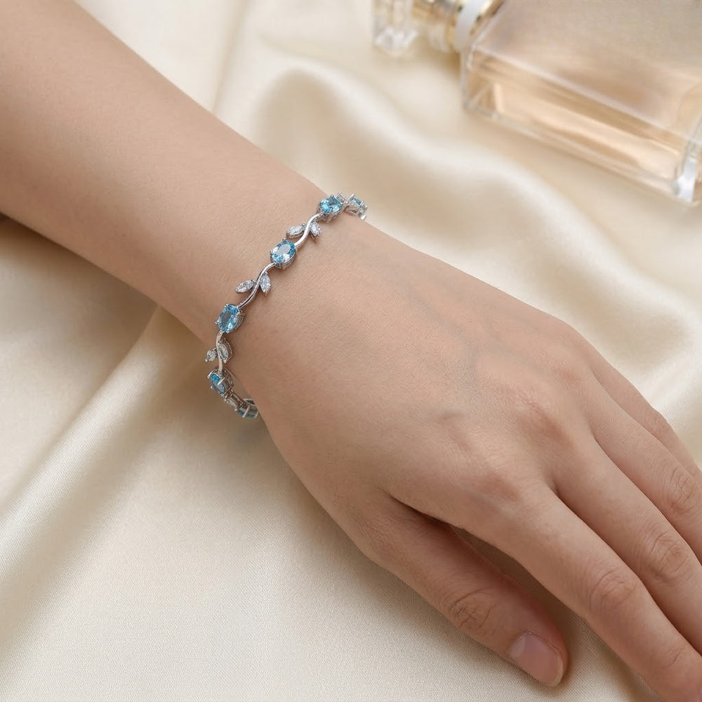 Blue Crystal Vine Anti-Tarnish Gold-Plated Bracelet for Women